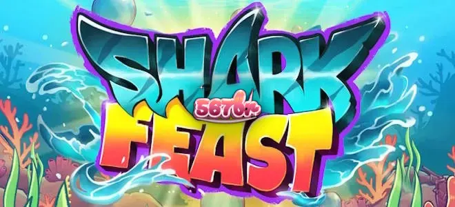 Interface colorida e vibrante do jogo Shark Feast em um smartphone